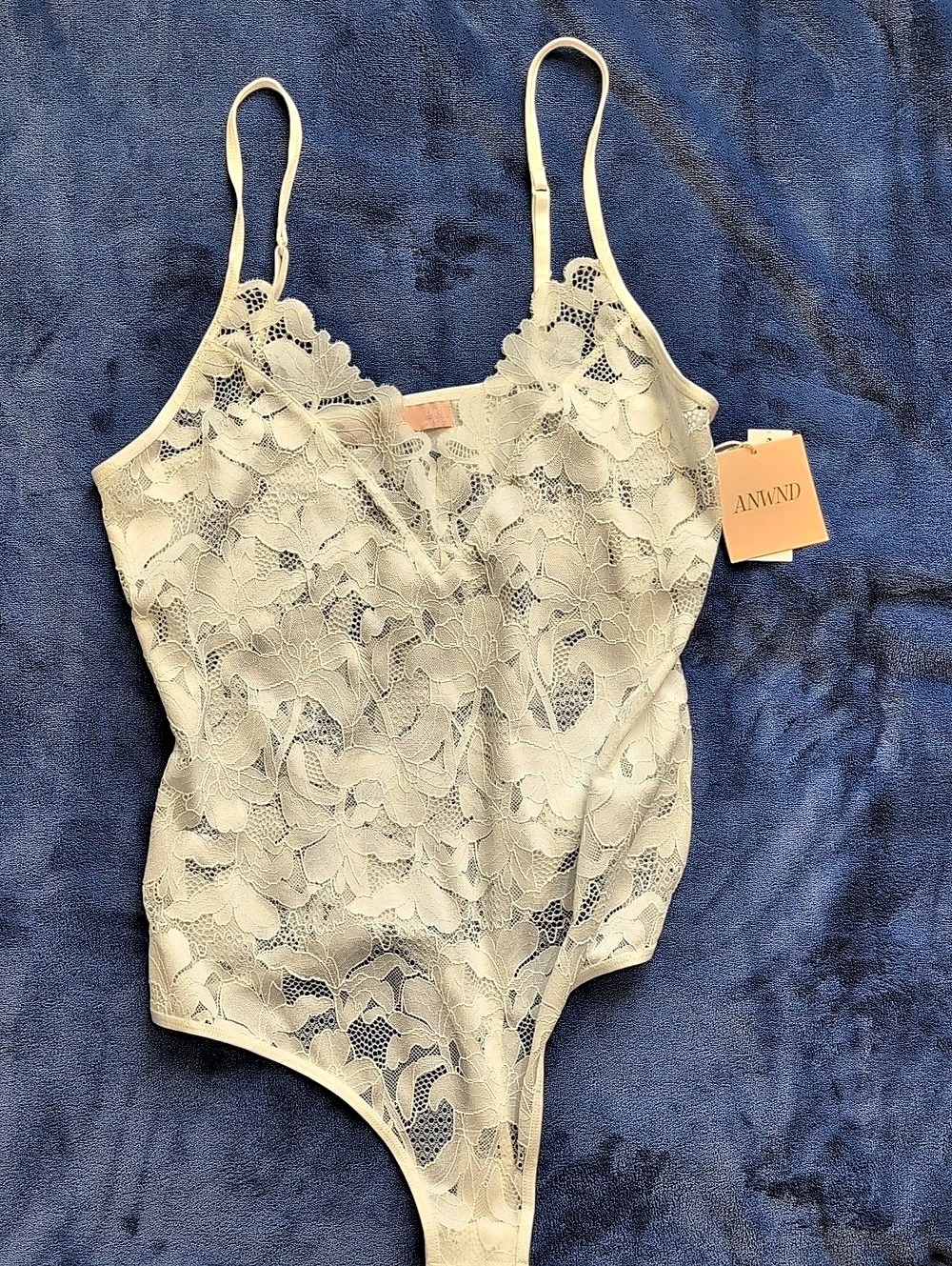 ANWND Lace Sheer Bodysuit Floral Lace White Large